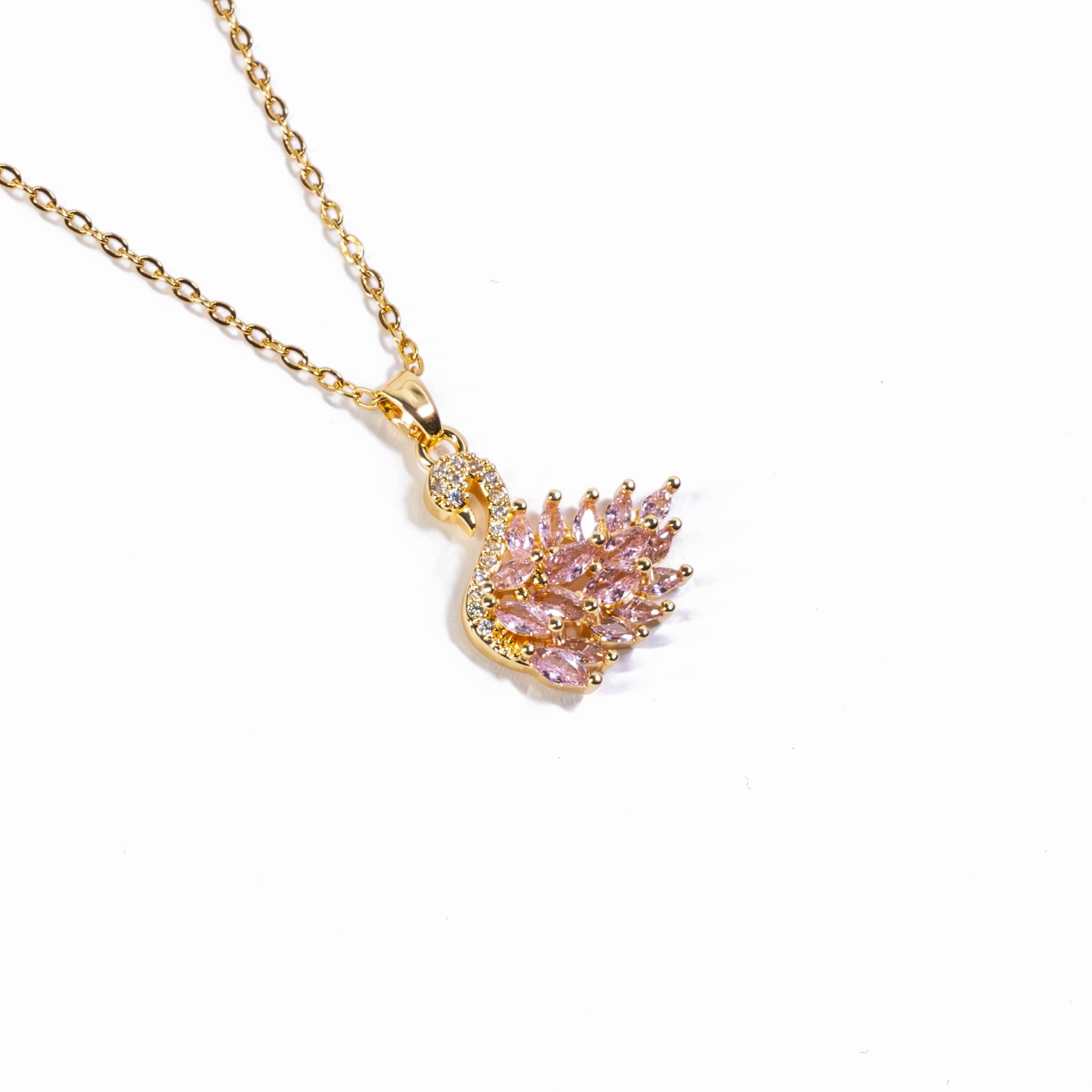 Regal Gold Swan Necklace - Pink