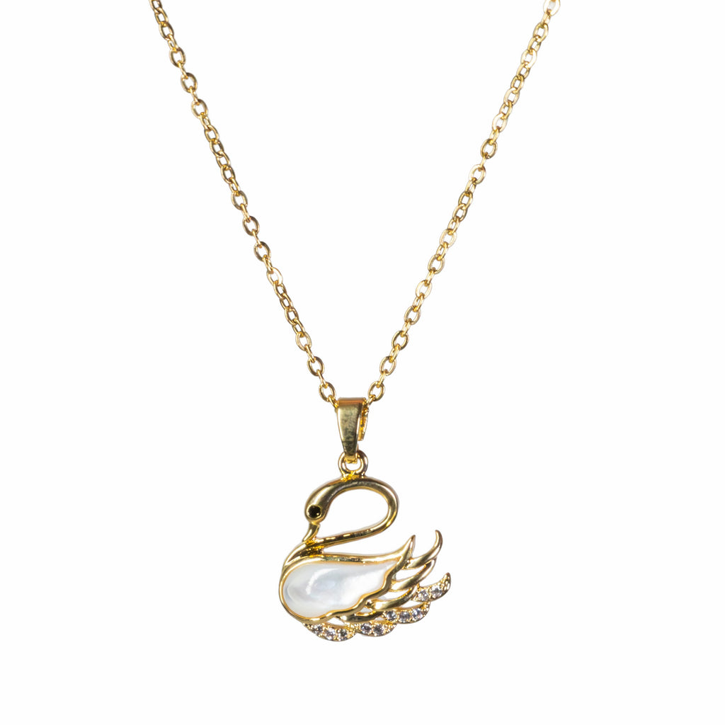 Regal Gold Swan Necklace - White