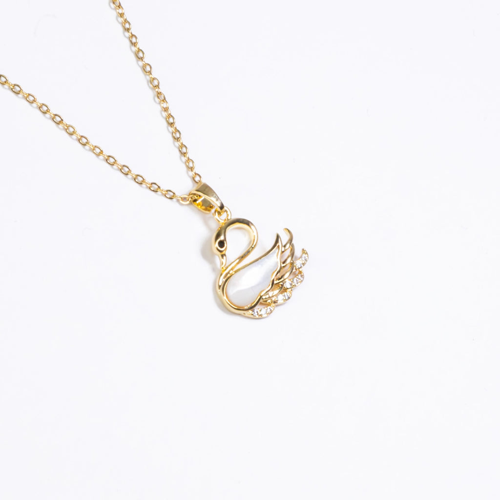 Regal Gold Swan Necklace - White