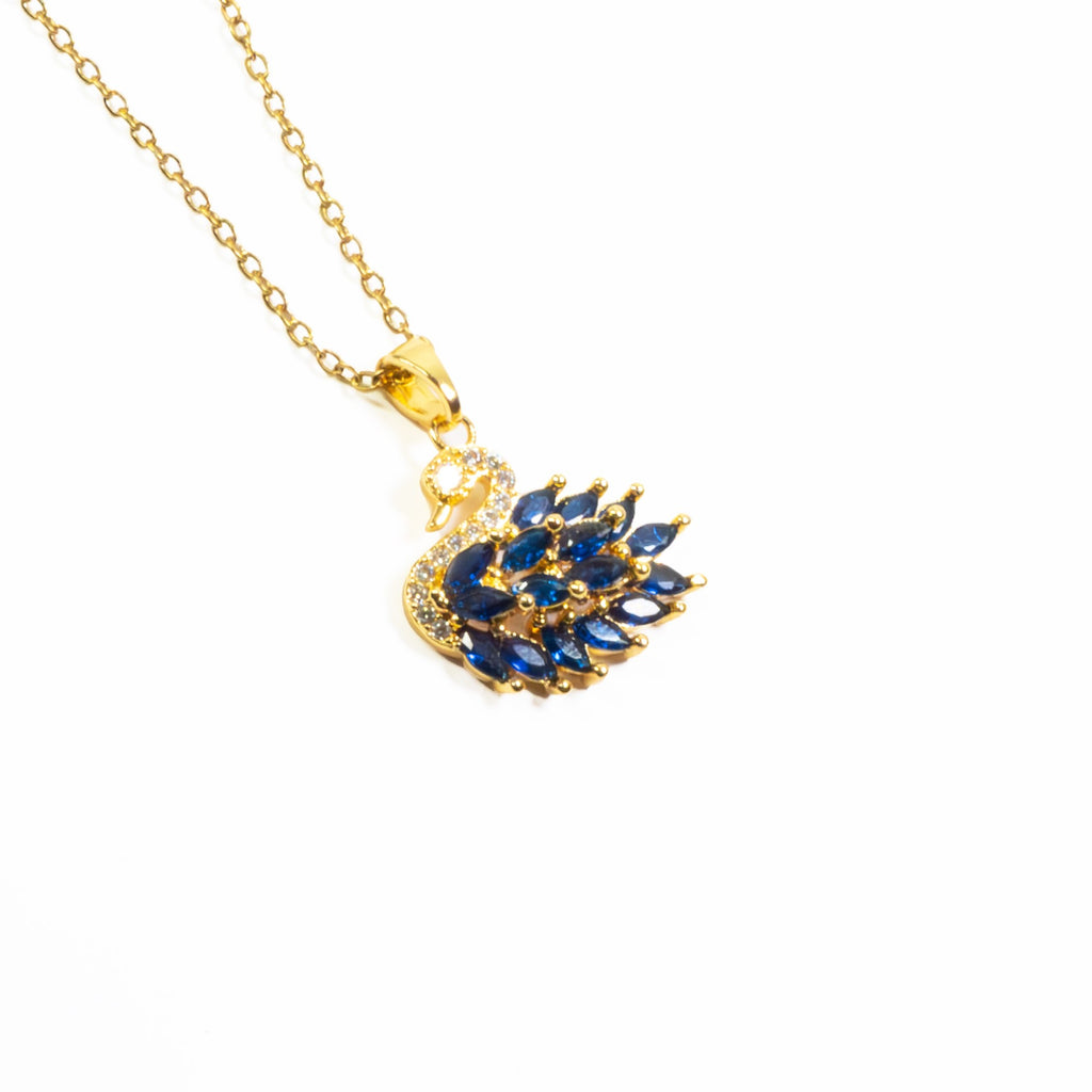 Regal Gold Swan Necklace - Blue
