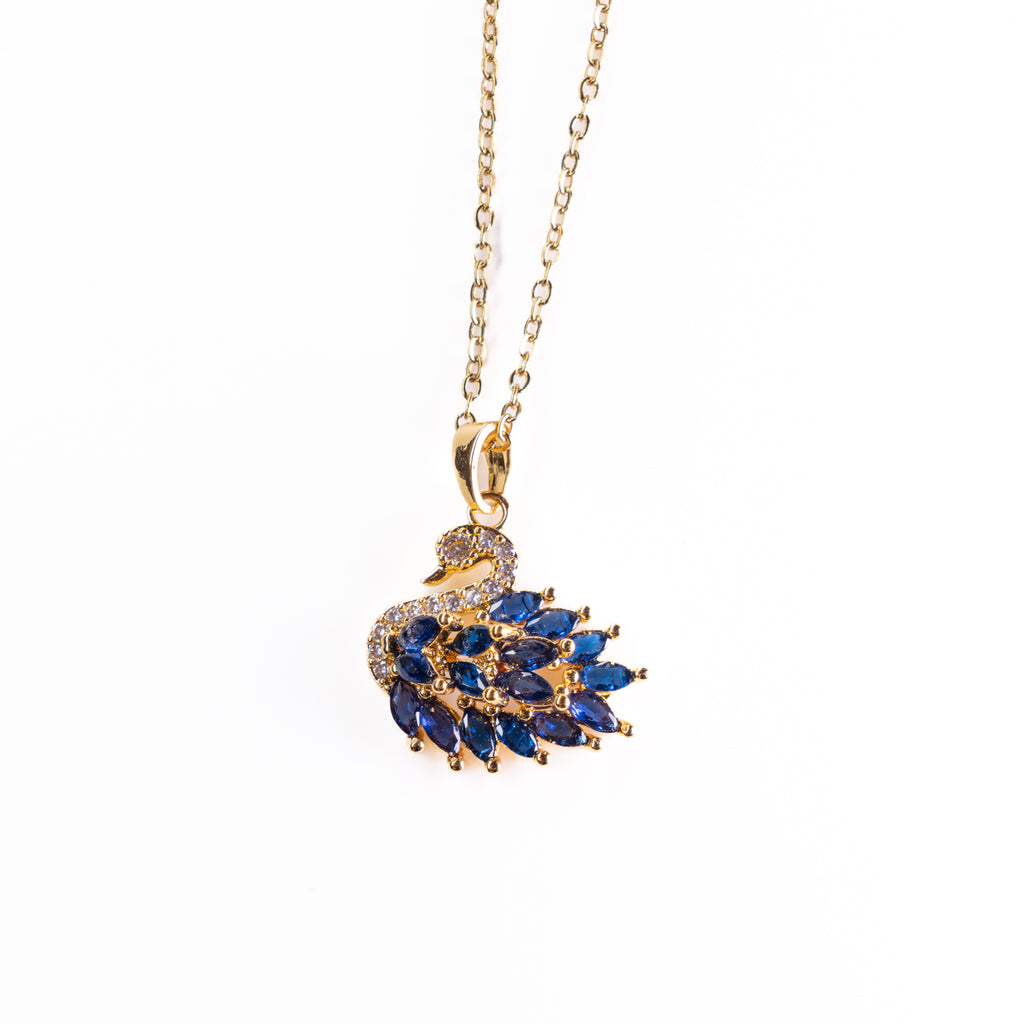 Regal Gold Swan Necklace - Blue
