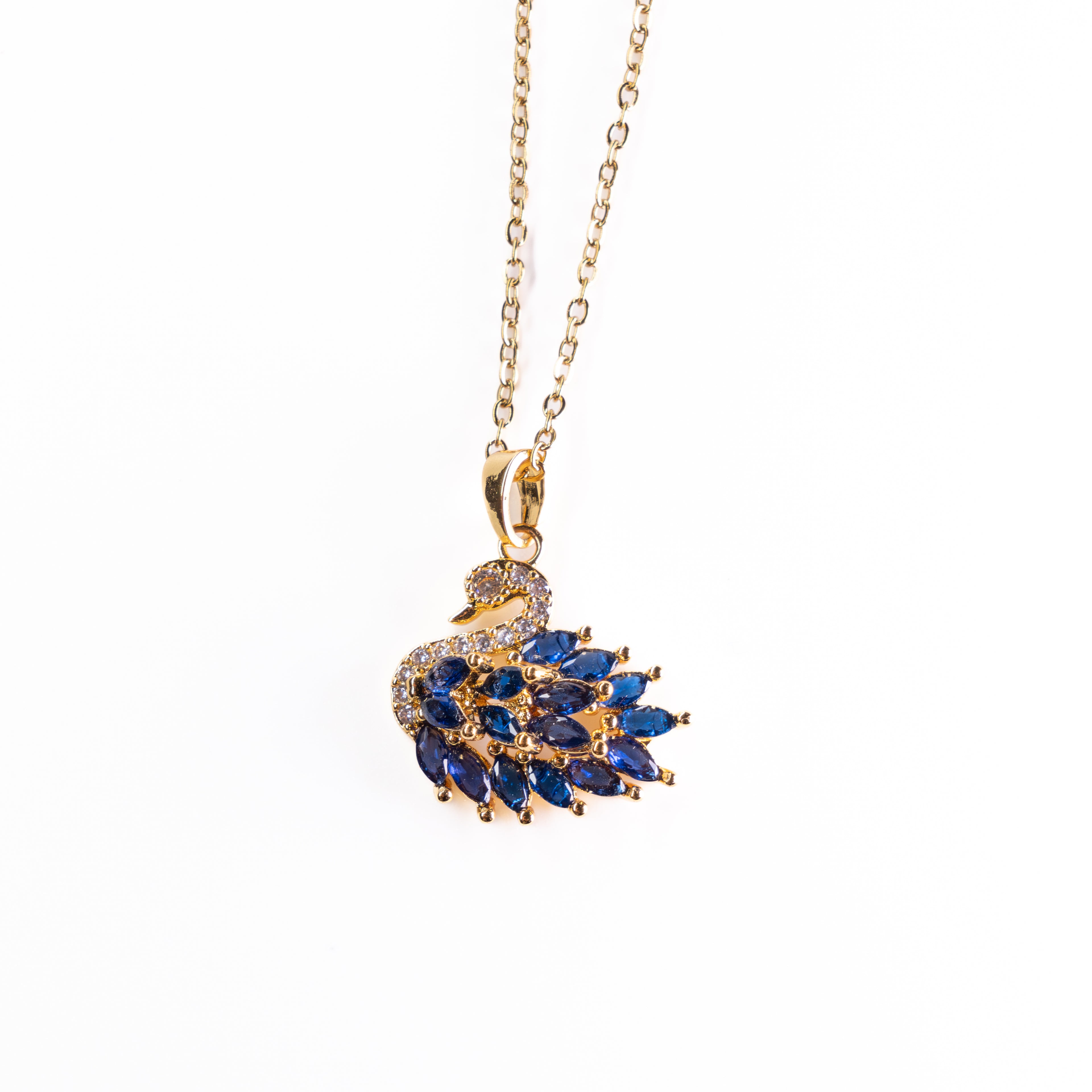 Regal Gold Swan Necklace - Blue