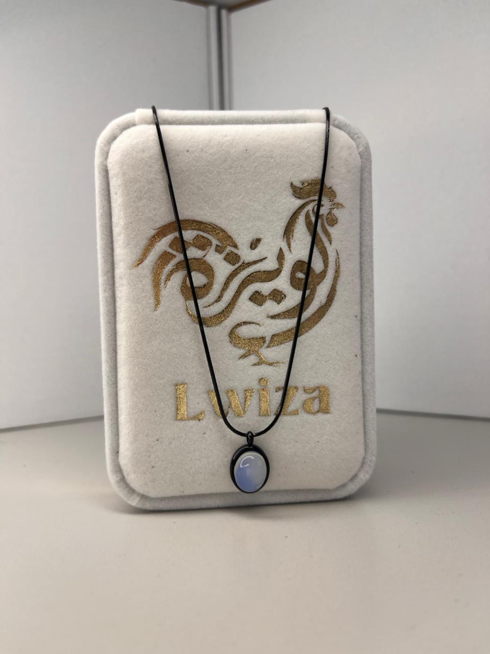 Moonlight Essence Necklace – Black Chain White Stone Pendant